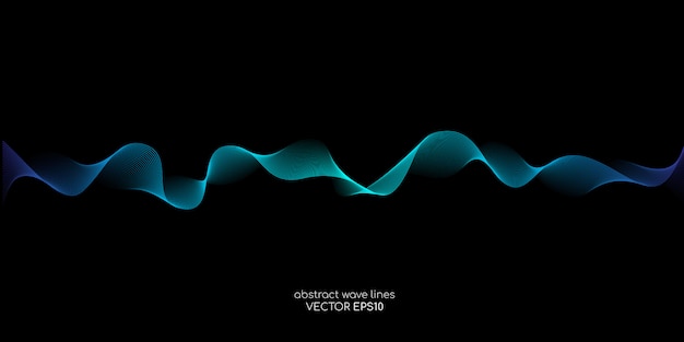 Vector abstract technology backgrounds by wave lines flowing green blue colors isolated on black background.