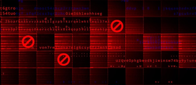 Abstract Technology Binary Code Dark Red Background. Cyber Attack, Ransomware, Malware, Scareware Concept