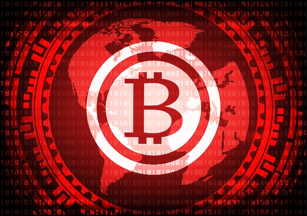 Vector abstract technology bitcoins logo on binary code .