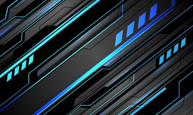 Tecnologia astratta blu luce circuito nero cyber futuristico metallo grigio sfondo dinamico vettore