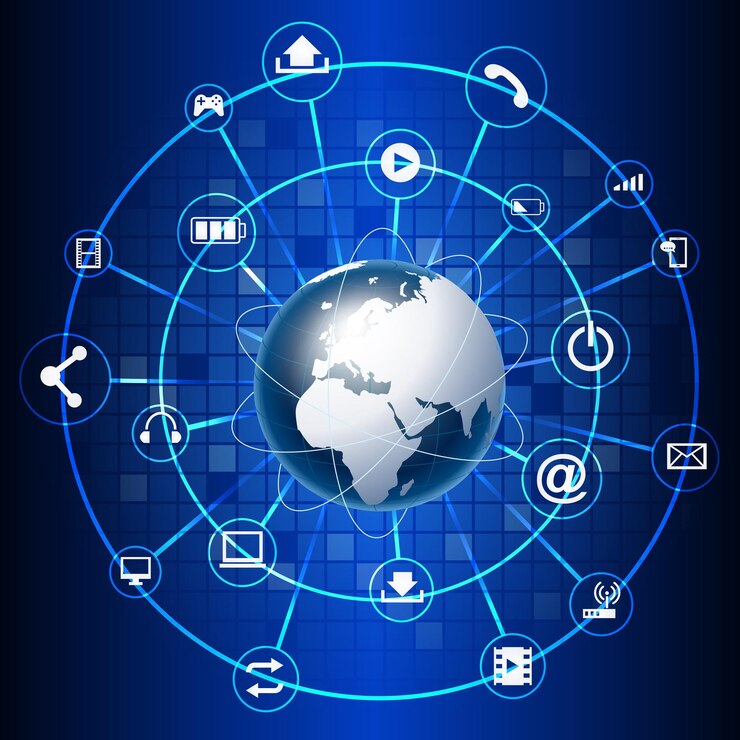 Vector abstract technology circuit background world with icon vector illustration