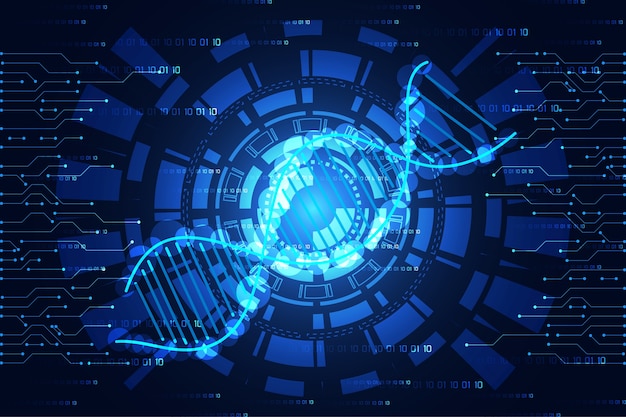 안녕하세요 기술 파란색 배경에 추상 기술 개념 원 DNA 디지털 링크 이진