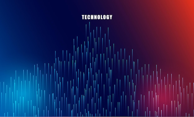 파란색과 빨간색 표시등이 있는 추상 기술 개념 입자 연결 배경