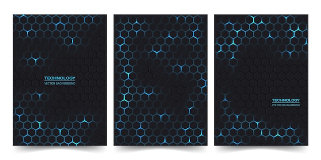 Abstract technology cover set with hexagonal background