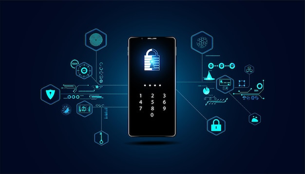 Tecnologia astratta sicurezza informatica privacy informazioni rete concetto lucchetto codice sul telefono