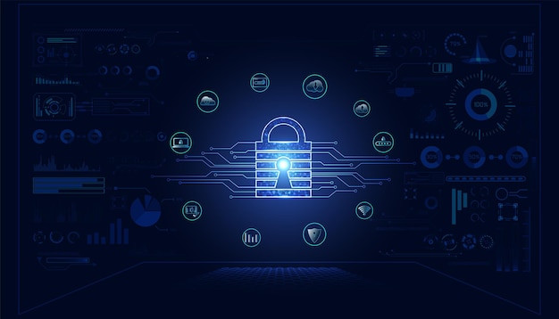 Abstract technology cyber security privacy information network concept padlock protection icons