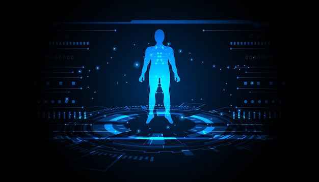 Concetto futuristico di tecnologia astratta del design futuro digitale del corpo umano digitale ai su sfondo hi-tech