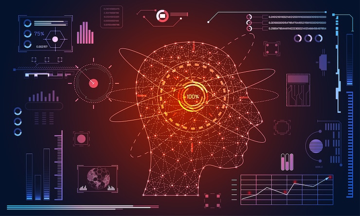 Vector abstract technology futuristic concept human head interface hologram 
