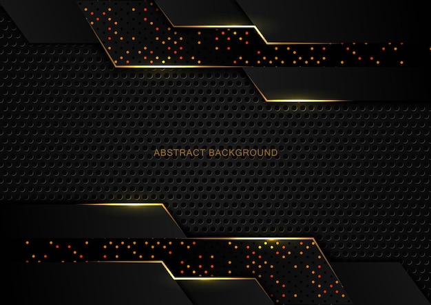 Abstract technology geometric with glitter and glowing dots on black motion dark metallic background