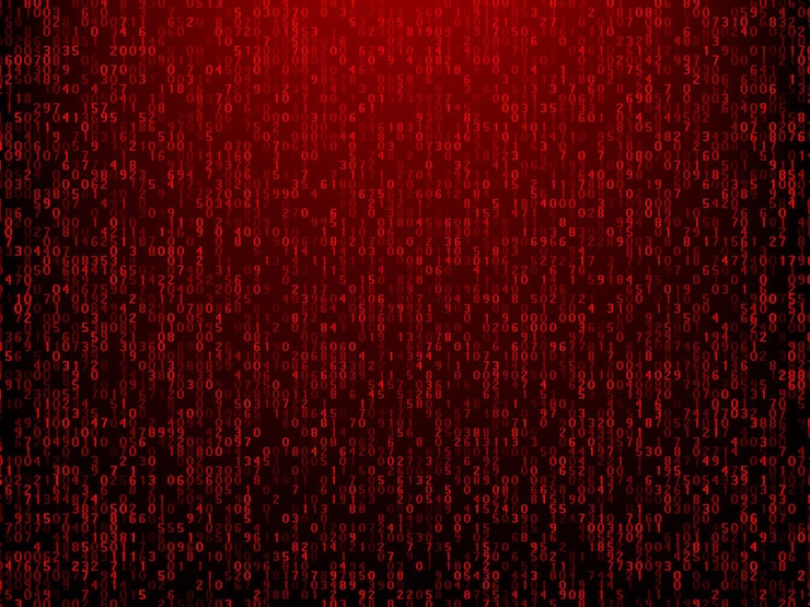 Vector abstract technology red background with computer code. programming, hacker, coding, bitcoin vector illustration