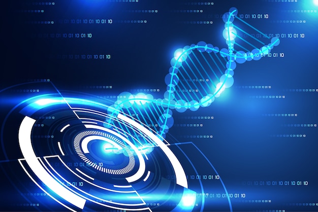 이진 안녕 기술 배경에 추상 기술 과학 개념 현대 원과 Dna 푸른 빛