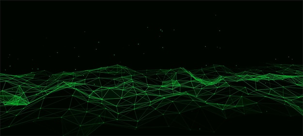 Abstract technology wave of particles Big data visualization Vector dark background with motion dots and lines Artificial intelligence