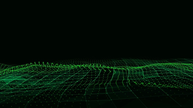 Vettore tecnologia astratta ondata di particelle visualizzazione di big data sfondo oscuro vettoriale