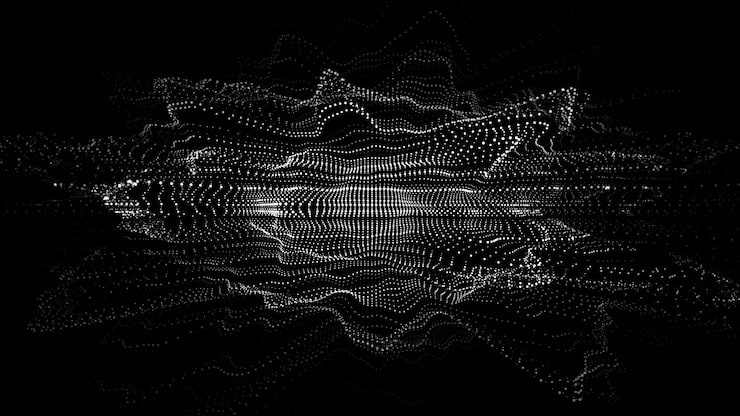 Vector abstract technology wave with motion glowing dots ai in virtual reality on digital background particle explosion wireframe texture dynamic analysis a network connection data