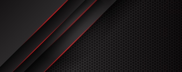 Vettore modello astratto sfondo nero con motivo a triangoli e linee di illuminazione rosse. concetto di design moderno di tecnologia sportiva.
