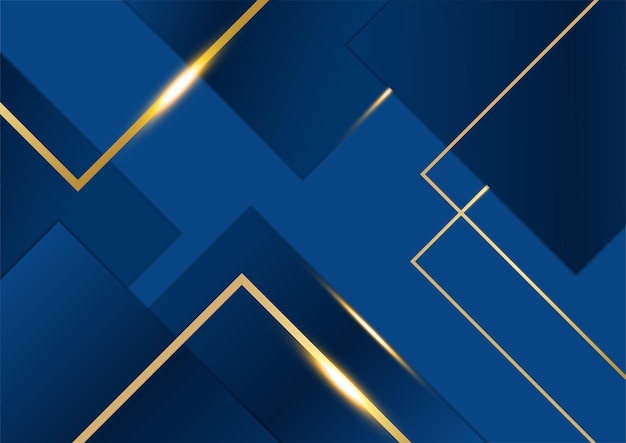Abstract template dark blue luxury premium background with luxury triangles pattern and gold lighting lines.