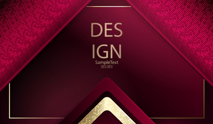 Vector abstract textural geometric pink background with a gold arrow and mosaic