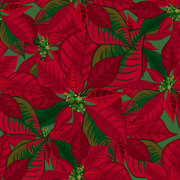 Abstract texture with poinsettia seamless pattern with christmas flower bouquet ornament