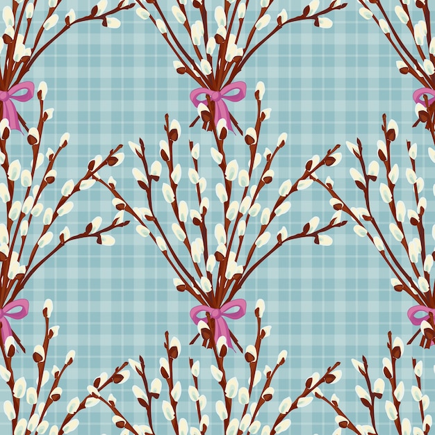 Abstract texture with pussy willow Seamless pattern with festive flower bouquet ornament