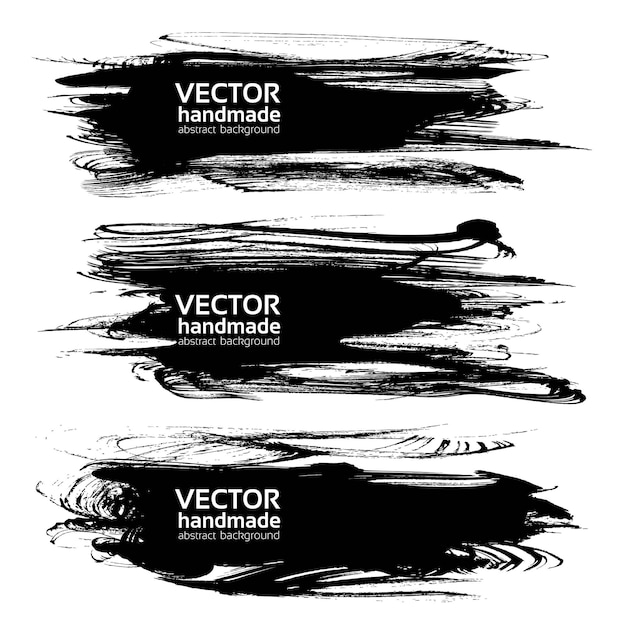 Abstract textured big long strokes of black ink isolated on white background