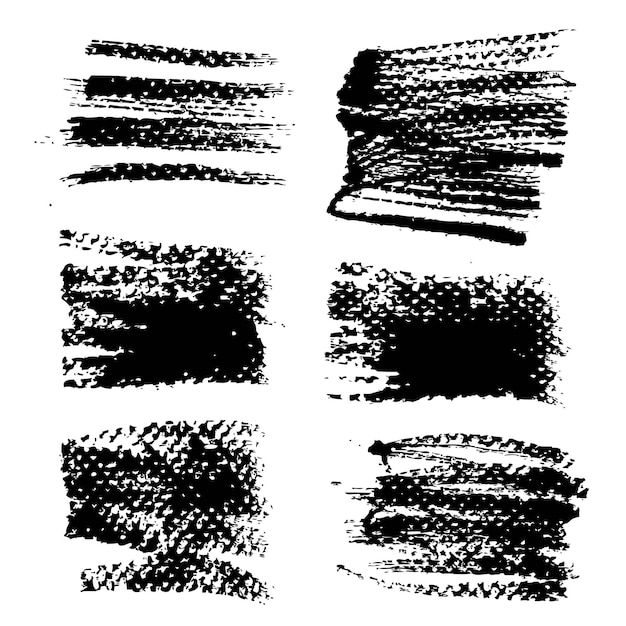 Abstract textured black ink smooth strokes and stamps isolated on a white background