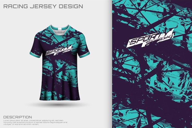 T-shirt con design in jersey sportivo con texture astratta per corse, calcio, giochi, motocross, ciclismo.