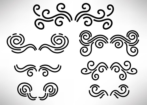 abstract thin line headers curly design element set isolated on white background dividers swirls