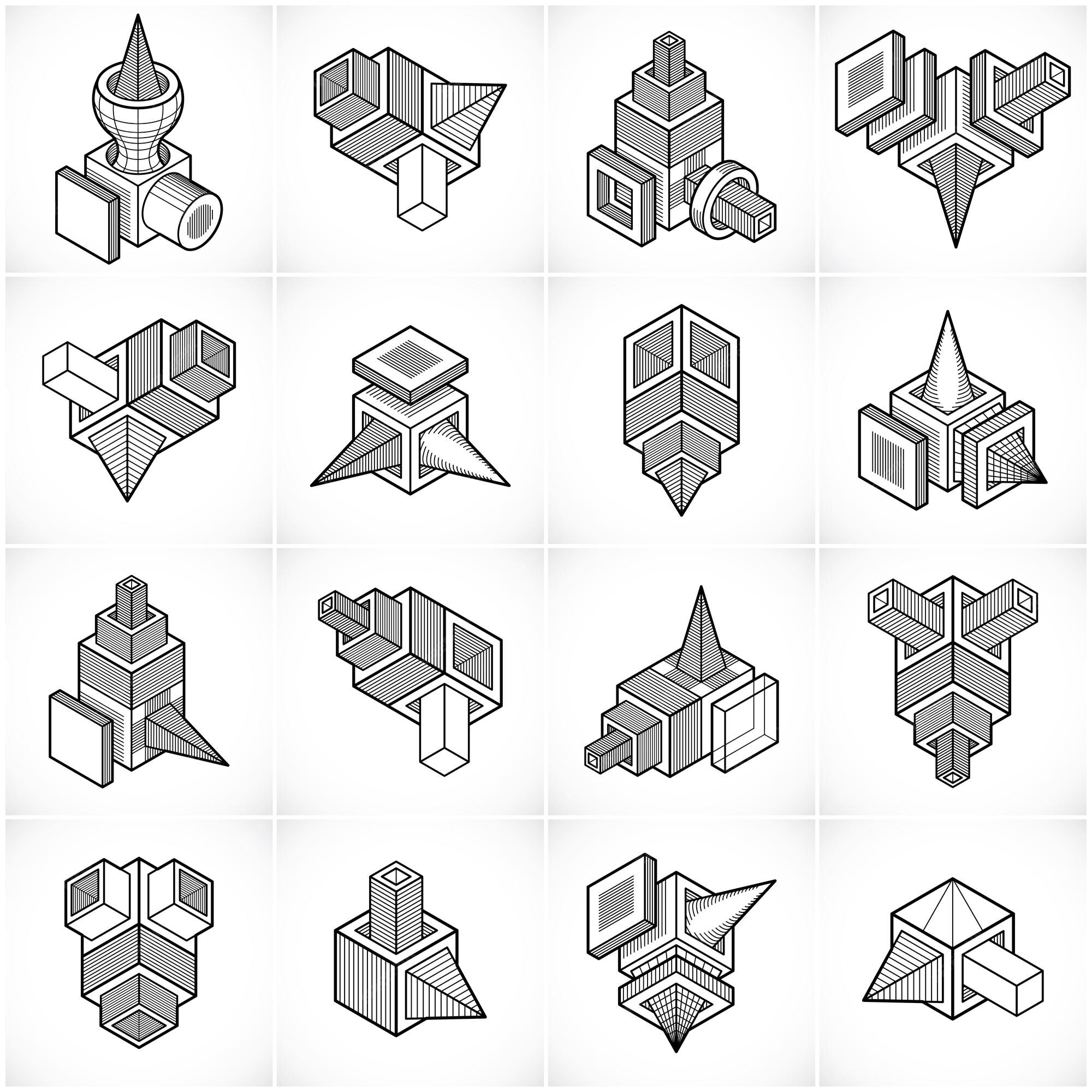 Premium Vector Abstract three dimensional shapes set, vector designs.