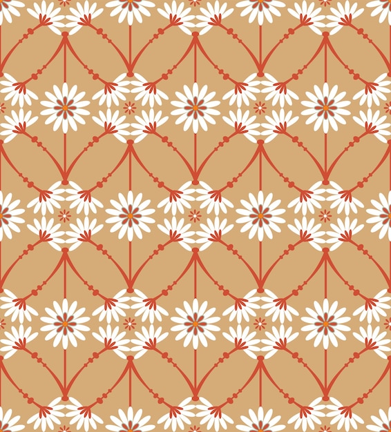 Abstract Tile Style Decorative Flowers Branches Seamless Vector Pattern Trendy Fashion Colors