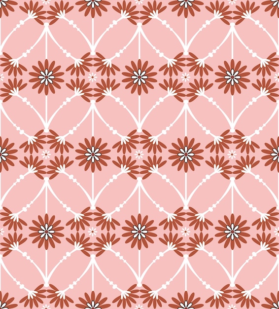 Abstract Tile Style Decorative Flowers Branches Seamless Vector Pattern Trendy Fashion Colors