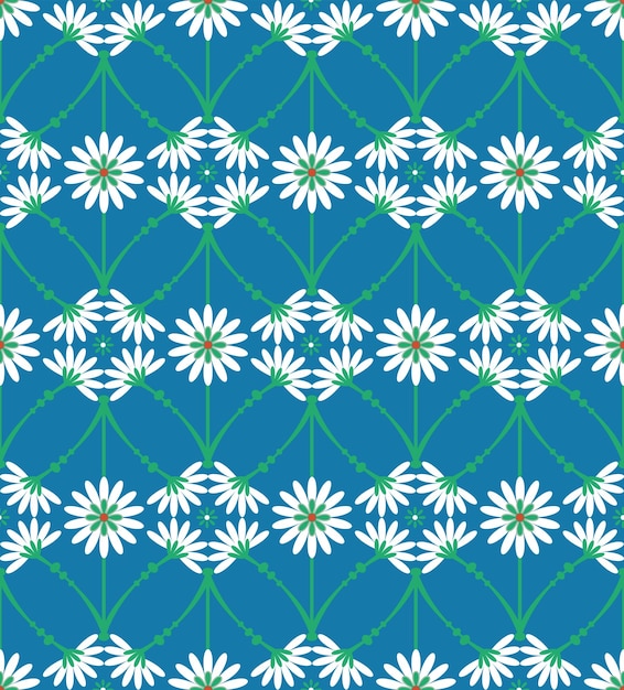 Vector abstract tile style decorative flowers branches seamless vector pattern trendy fashion colors