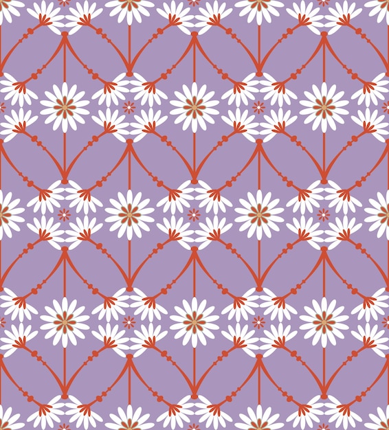 Abstract Tile Style Decorative Flowers Branches Seamless Vector Pattern Trendy Fashion Colors