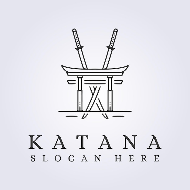 Katana 검 로고 기호 기호 벡터 아이콘 템플릿 디자인 라인 아트가 있는 추상 도리 게이트