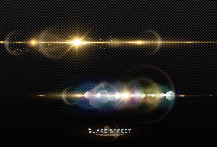 Abstract transparant zonlicht speciaal lens flare lichteffect. vervaging in beweging gloed schittering. Geïsoleerde transparante achtergrond. De horizontale ster barstte stralen en schijnwerper.