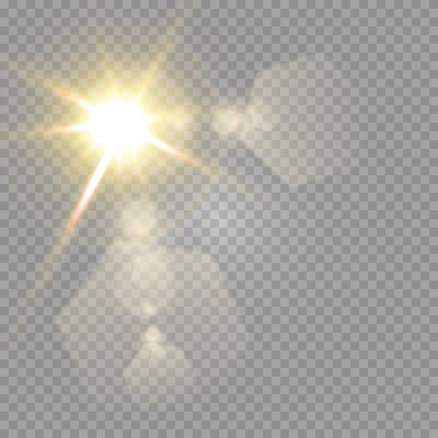 Абстрактный прозрачный солнечный свет специальный объектив бликов световой эффект. размытие в движении свечение блики. Изолированный прозрачный фон. Элемент декора. Горизонтальная звезда взрыв лучей и прожектор.