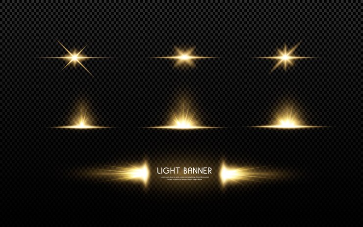 Vector abstract transparent sunlight special lens flare light effect. blur in motion glow glare. isolated transparent background. horizontal star burst rays and spotlight.