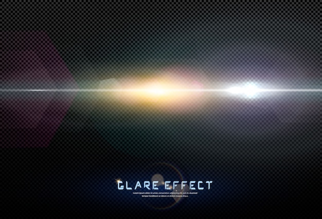 Abstract transparent sunlight special lens flare light effect. blur in motion glow glare. Isolated transparent background. Horizontal star burst rays and spotlight.