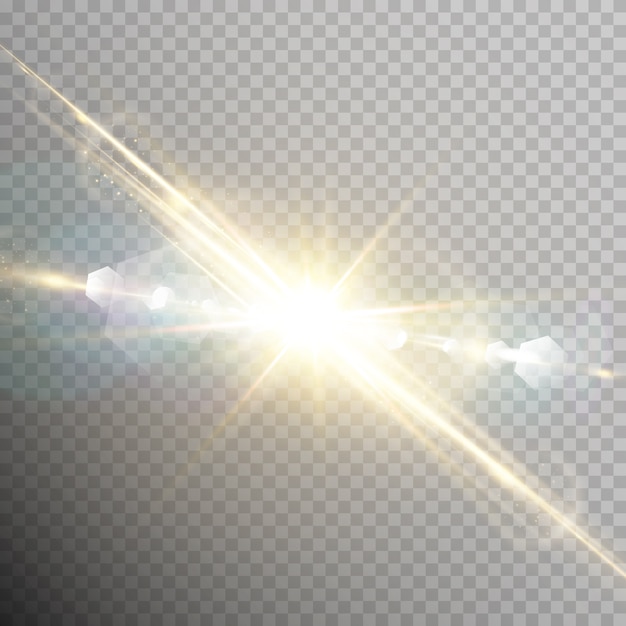 Абстрактный прозрачный солнечный свет специальный объектив бликов световой эффект. размытие в движении свечение блики. Изолированный прозрачный фон. Горизонтальная звезда взрыв лучей и прожектор.
