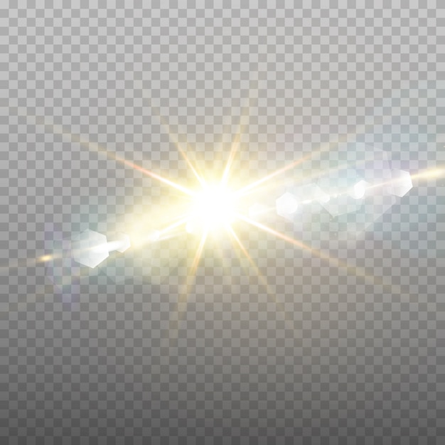 Abstract transparent sunlight special lens flare light effect. blur in motion glow glare. Isolated transparent background. Horizontal star burst rays and spotlight.