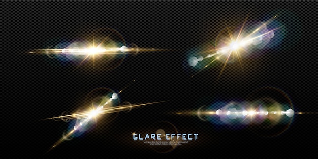 Abstract transparent sunlight special lens flare light effect. blur in motion glow glare. Isolated transparent background. Horizontal star burst rays and spotlight.