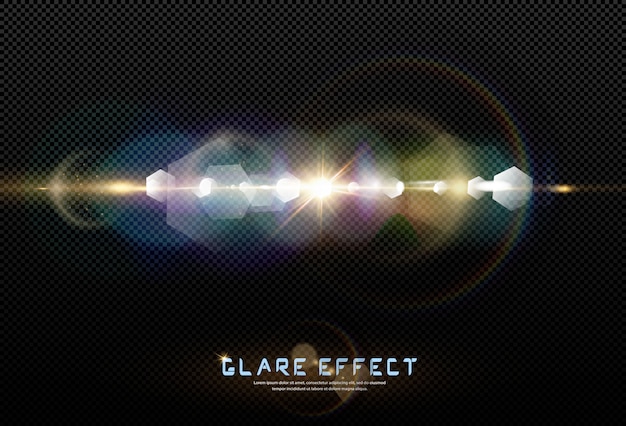 Abstract transparent sunlight special lens flare light effect. blur in motion glow glare. isolated transparent background. horizontal star burst rays and spotlight.