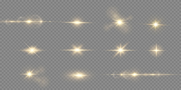 Abstract transparent sunlight special lens flare light effect. blur in motion glow glare. isolated transparent background. horizontal star burst rays and spotlight.