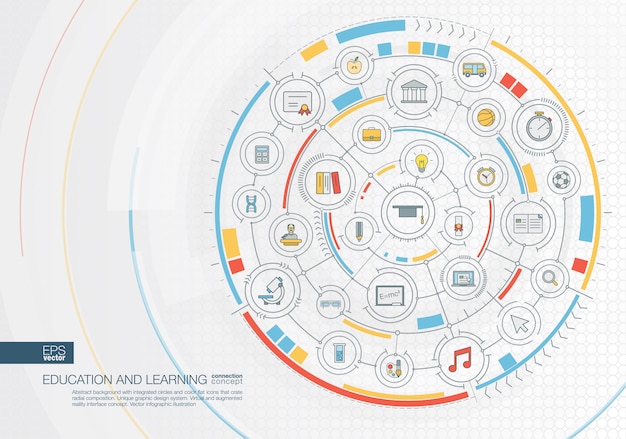 Abstract travel background. Digital connect system with integrated circles, color  icons. Radial graphic  interface. Future concept.  infographic illustration