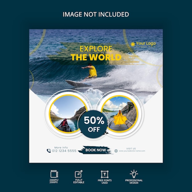 Abstract travel banner social media and with photo template 01