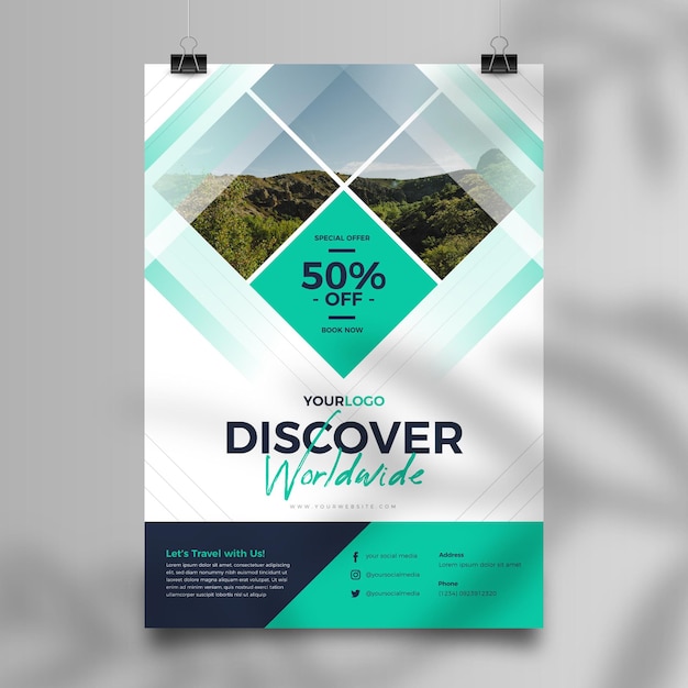 Abstract travel sale flyer template with photo