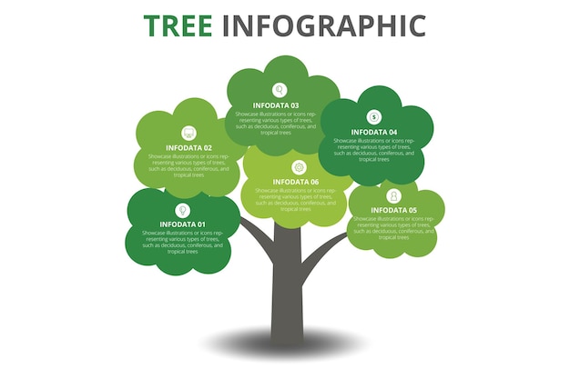 Vettore abstract tree infographics elements design template decorative tree isolated on white background