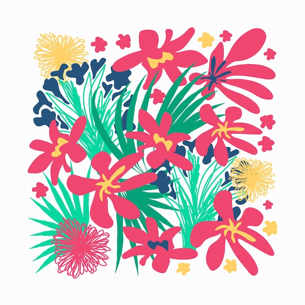 Vettore abstract trendy creative natural floral tropical pattern disegnato a mano clipart di fiori del giardino estivo