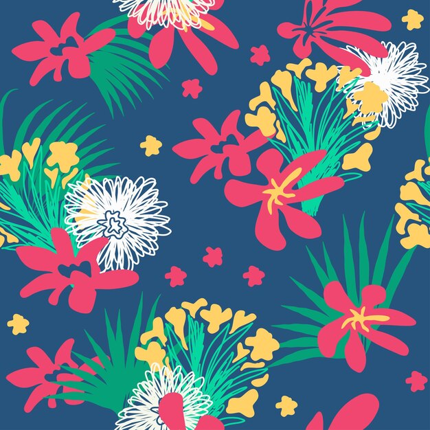 Vettore abstract trendy creative natural floral tropical seamless pattern disegnato a mano fiori di giardino estivo