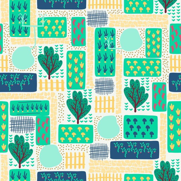 Vettore abstract trendy creative natural seamless pattern in stile scandinavo disegnato a mano giardino estivo