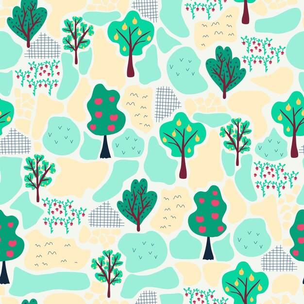 Vettore abstract trendy creative natural seamless pattern in stile scandinavo disegnato a mano giardino estivo